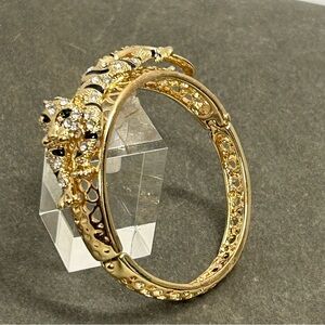 Amrita Gold tone Crystal Leopard panther Bangle Bracelet